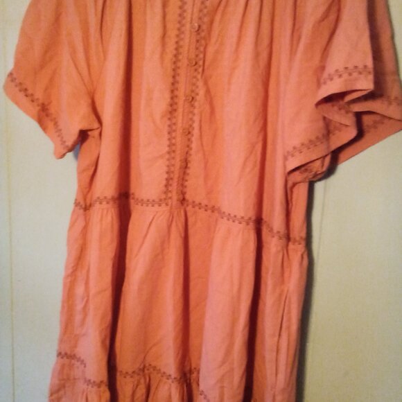 Beach Lunch Lounge Dress Women XL Short Sleeve Ruffle Crochet Trim Burnt Orange - Picture 5 of 14